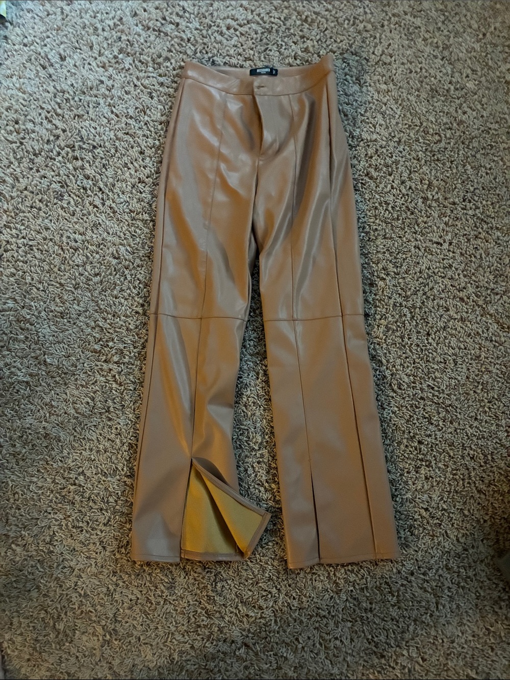 Missguided Faux Leather Wide-Leg Pants in Camel